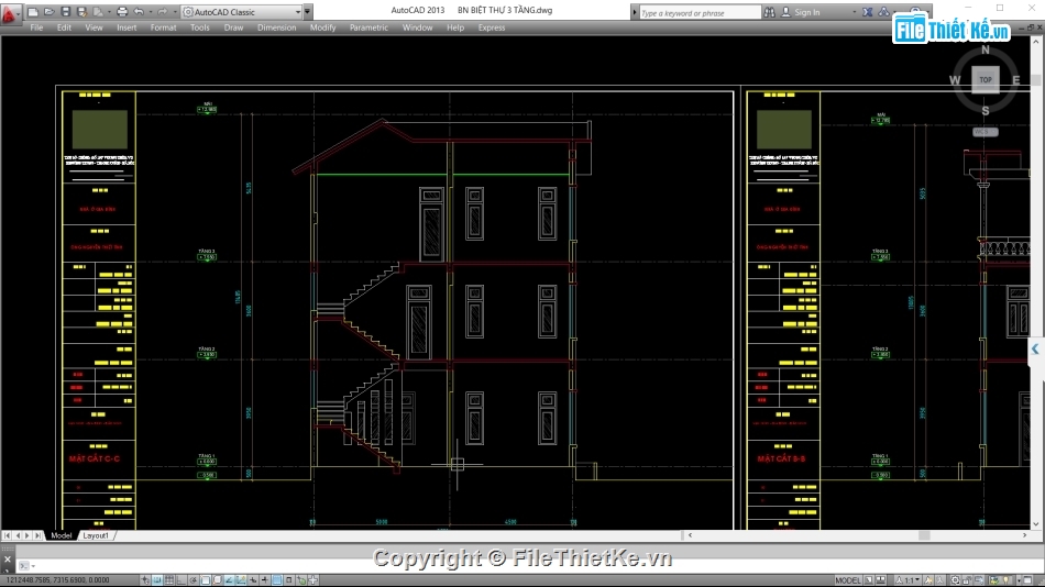 biệt thự 3 tầng,mẫu biệt thự 3 tầng,Bản vẽ biệt thự 3 tầng 12x10m,bản vẽ cad biệt thự 3 tầng,file cad biệt thự 3 tầng