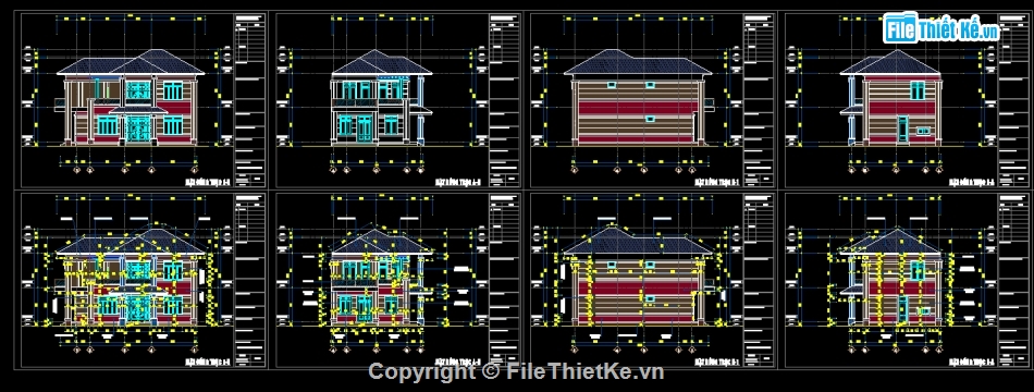 Biệt thự 2 tầng 9.5x14m,file cad biệt thự 2 tầng,biệt thự 2 tầng file cad,bản vẽ biệt thự 2 tầng,biệt thự 2 tầng autocad