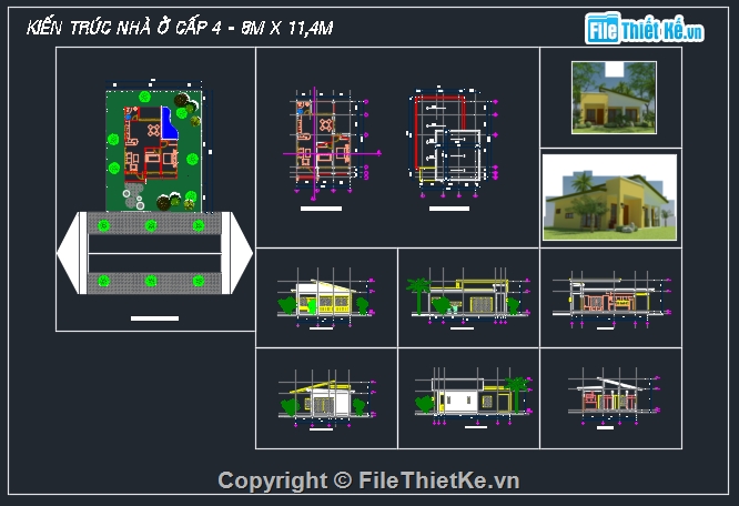 nhà cấp 4 đẹp,bản vẽ nhà cấp 4,nhà cấp 4 8x11.4m,file cad nhà cấp 4,nhà cấp 4 file autocad