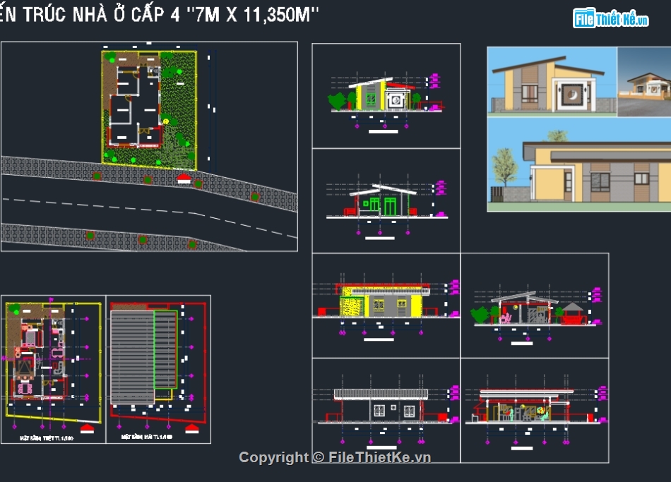 Nhà cấp 4 file cad,sketchup nhà cấp 4,bản vẽ nhà cấp 4,nhà cấp 4 7x11.35m,nhà cấp 4 file autocad,autocad nhà cấp 4