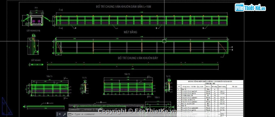 dầm bản rỗng,bản dầm,Bản vẽ dầm,Bản vẽ dầm L=15m