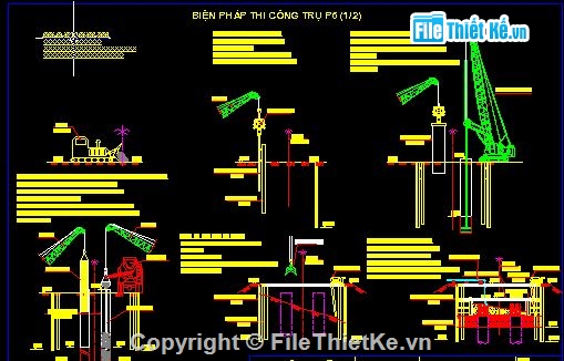 Biện pháp thi công,Bản vẽ thi công,thi công mố cầu,Bản vẽ trình tự kĩ thuật thi công trụ cầu,vòng vây cọc ván thép,hố móng đào trần