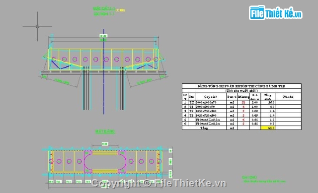 thi công cầu,Bản vẽ cad thi công cầu,biện pháp thi công trụ cầu,kết cấu bổ trợ thi công trụ,đà giáo phục vụ thi công trụ,ván khuôn thi công trụ