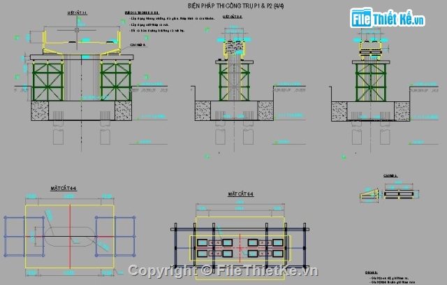 thi công cầu,mố trụ cầu,Bản vẽ cad thi công cầu,bản vẽ tổ chức thi công mô,vòng vây cọc ván thép