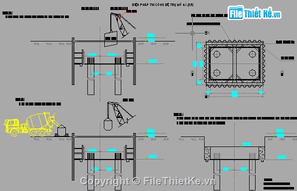 thi công cầu,mố trụ cầu,Bản vẽ cad thi công cầu,bản vẽ tổ chức thi công mô,vòng vây cọc ván thép