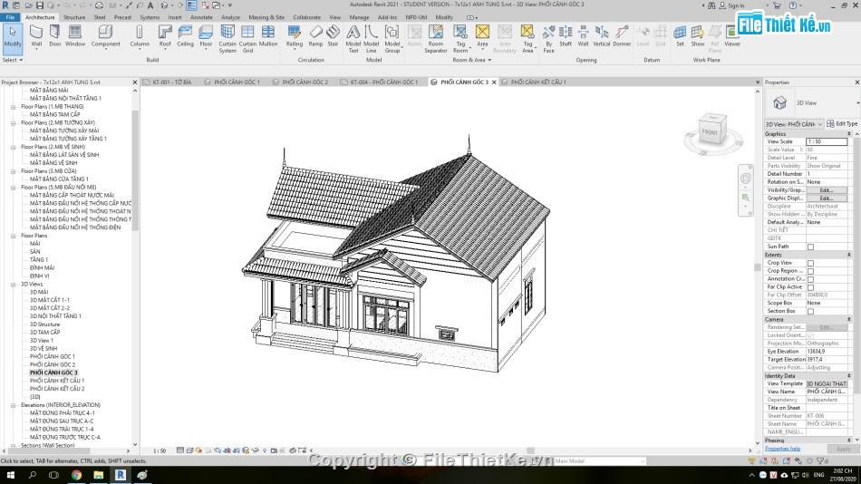Bản vẽ biệt thự 1 tầng,biệt thự 1 tầng 7x12m,revit thiết kế biệt thự vườn,mẫu biệt thự 1 tầng