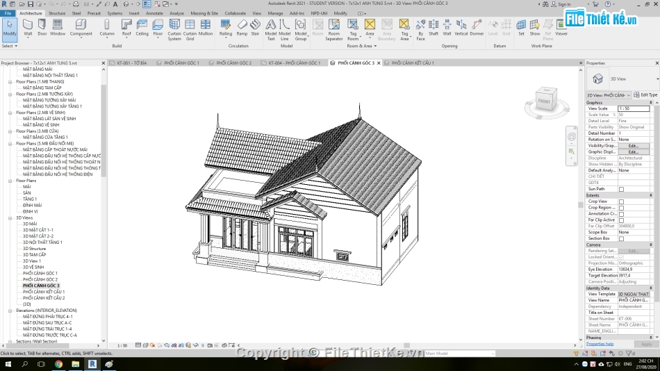 Bản vẽ biệt thự 1 tầng,biệt thự 1 tầng 7x12m,revit thiết kế biệt thự vườn,mẫu biệt thự 1 tầng