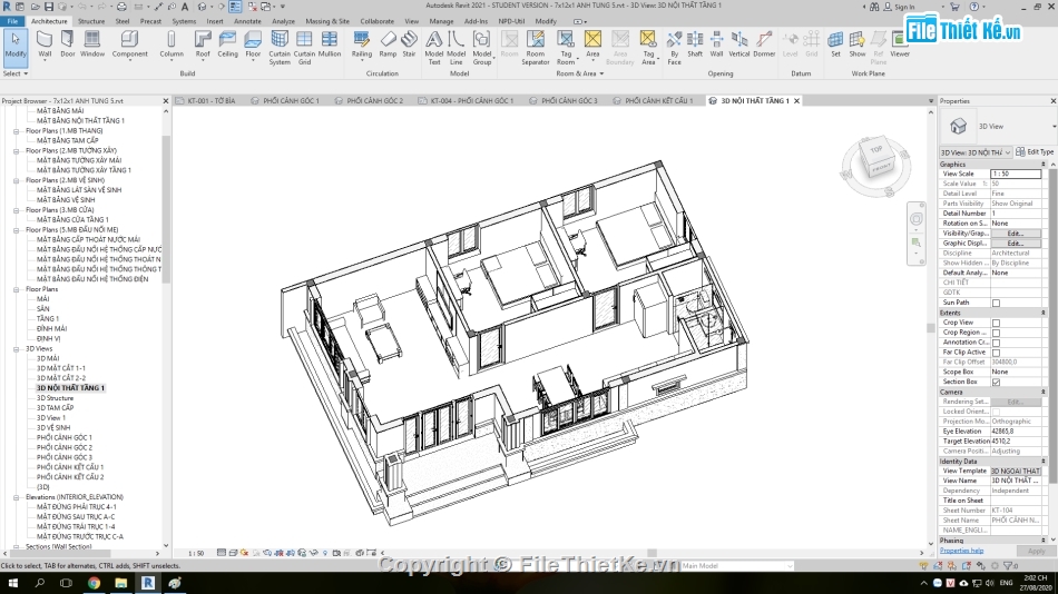 Bản vẽ biệt thự 1 tầng,biệt thự 1 tầng 7x12m,revit thiết kế biệt thự vườn,mẫu biệt thự 1 tầng