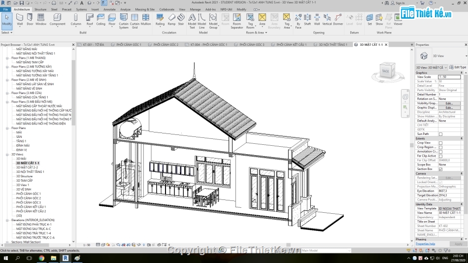 Bản vẽ biệt thự 1 tầng,biệt thự 1 tầng 7x12m,revit thiết kế biệt thự vườn,mẫu biệt thự 1 tầng