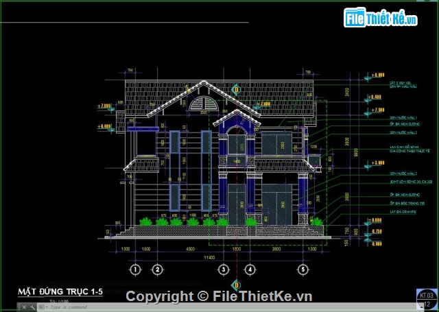 Bản vẽ CAD biệt thự 2 tầng,Mẫu biệt thự 2 tầng,biệt thự 2 tầng 11.7x12.8m,biệt thự 2 tầng kiến trúc kết cấu