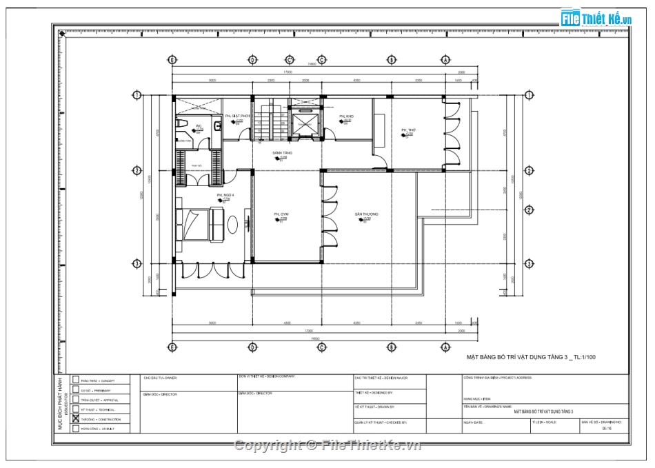 Biệt thự 3 tầng,bản vẽ biệt thự 3 tầng,file cad biệt thự 3 tầng