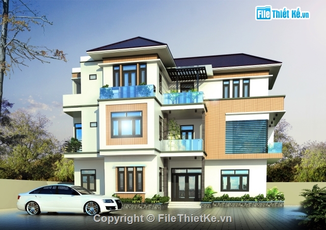 nhà ở 3 tầng,Bản vẽ biệt thự 3 tầng,biệt thự 3 tầng,File cad Biệt thự 3 tầng