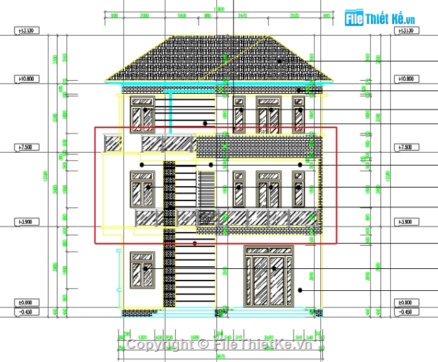 nhà ở 3 tầng,Bản vẽ biệt thự 3 tầng,biệt thự 3 tầng,File cad Biệt thự 3 tầng