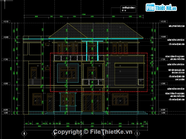 nhà ở 3 tầng,Bản vẽ biệt thự 3 tầng,biệt thự 3 tầng,File cad Biệt thự 3 tầng