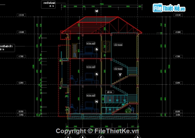 nhà ở 3 tầng,Bản vẽ biệt thự 3 tầng,biệt thự 3 tầng,File cad Biệt thự 3 tầng