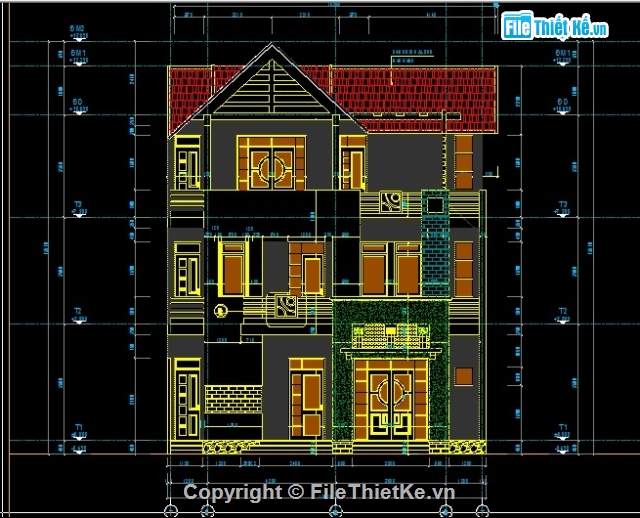 bản vẽ biệt thự 3 tầng 12500 x 12000m,bản vẽ biệt thự 3 tầng mái thái,bản vẽ biệt thự 3 tầng