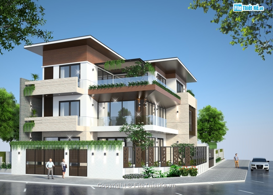 Biệt thự 3 tầng,Bản vẽ full,thi công