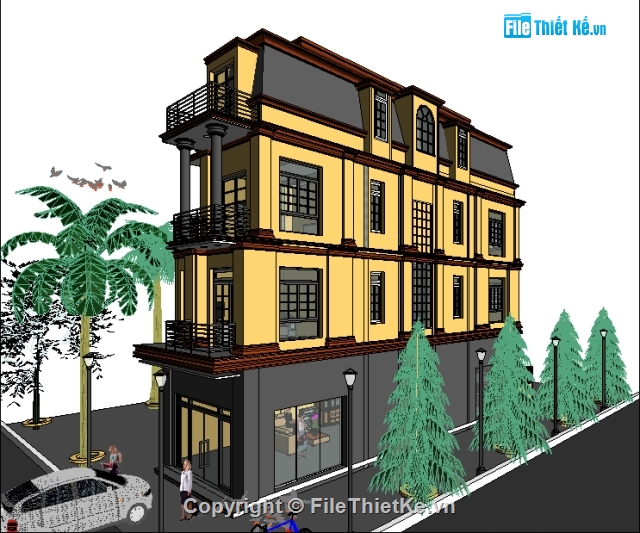 Biệt thự 3 tầng 1 tum,biệt thự 3 tầng 5x17.7m,bản vẽ revit biệt thự 3 tầng,revit biệt thự 3 tầng 1 tum,thiết kế nhà phố 4 tầng