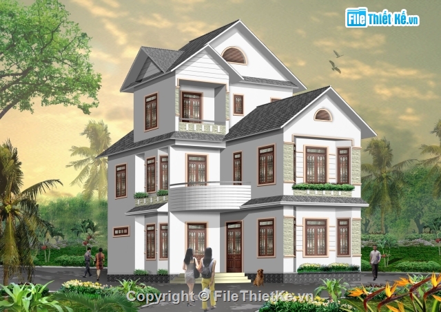 biệt thự 3 tầng,biệt thự đẹp 3 tầng,Bản vẽ kiến trúc biệt thự 3 tầng,mẫu biệt thự 3 tầng,biệt thự 3 tầng 8x14m
