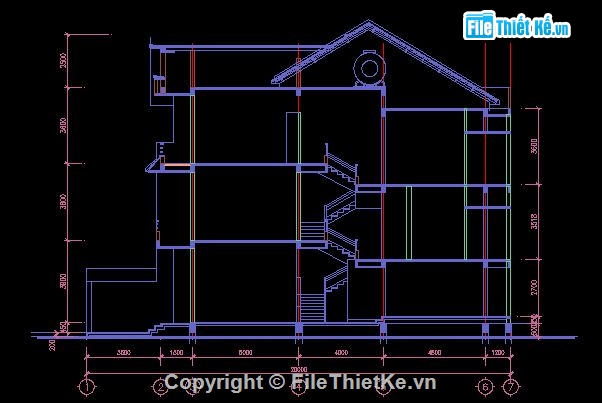 kết cấu biệt thự,Bản vẽ biệt thự 3 tầng,Bản vẽ thiết kế biệt thự 3 tầng,biệt thự 3 tầng kích thước 10m x 20m,kiến trúc 3 tầng