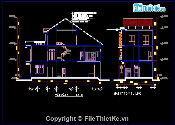 biệt thự 3 tầng,biệt thự 1 tầng,biệt thự 6 tầng,Bản vẽ biệt thự 3 tầng,biệt thự 3 tầng kích thước 2.2x14.7m