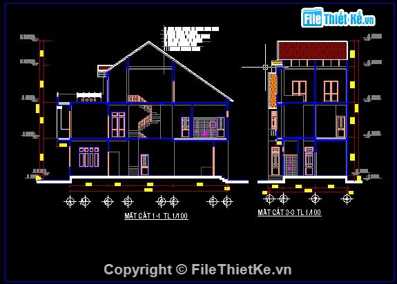 biệt thự 3 tầng,biệt thự 1 tầng,biệt thự 6 tầng,Bản vẽ biệt thự 3 tầng,biệt thự 3 tầng kích thước 2.2x14.7m