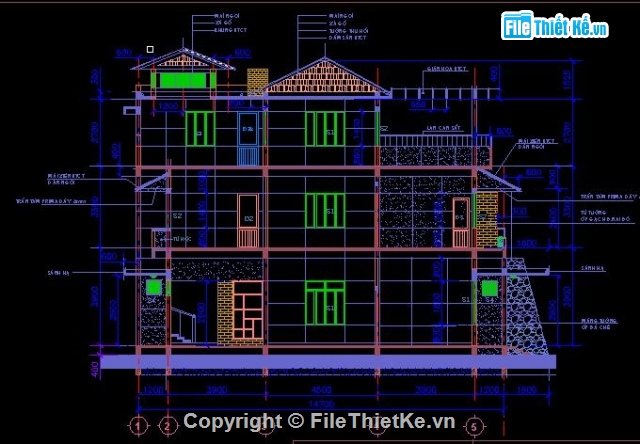 kết cấu biệt thự,biệt thự 3 tầng,kiến trúc 3 tầng,kiến trúc biệt thự,Bản vẽ biệt thự 3 tầng,3 tầng kích thước 9m x 14.7m