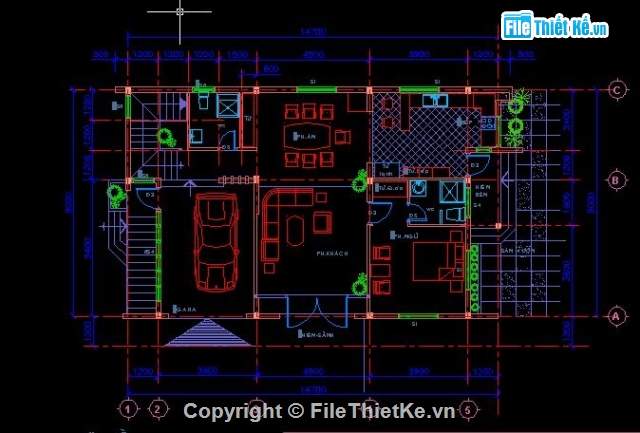 kết cấu biệt thự,biệt thự 3 tầng,kiến trúc 3 tầng,kiến trúc biệt thự,Bản vẽ biệt thự 3 tầng,3 tầng kích thước 9m x 14.7m