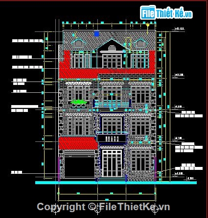 kiến trúc biệt thự,kiến trúc 4 tầng,biệt thự kích thước 10.2m x 20.7m,Bản vẽ biệt thự 4 tầng kích thước 10.2m x 20.7m