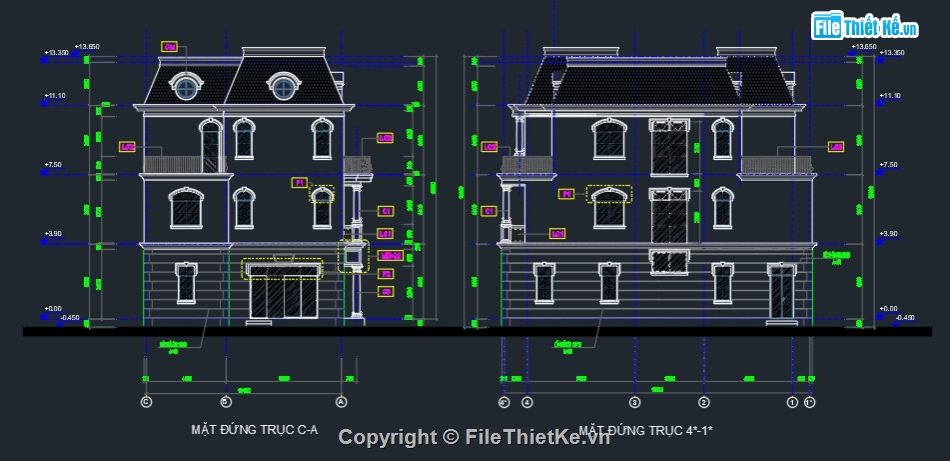 Biệt thự 3 tầng,biệt thự 3 tầng đẹp,File cad biệt thự 3 tầng,bản vẽ cad biệt thự 3 tầng