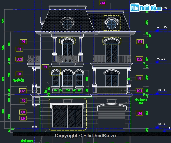 Biệt thự 3 tầng,biệt thự 3 tầng đẹp,File cad biệt thự 3 tầng,bản vẽ cad biệt thự 3 tầng