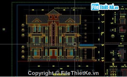 biệt thự 3 tầng,file cad biệt thự 3 tầng,biệt thự 3 tầng cad
