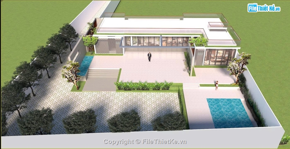 Sketchup biệt thự vườn,biệt thự mini,biệt thự cấp 4,biệt thự sân vườn,biệt thự 1 tầng