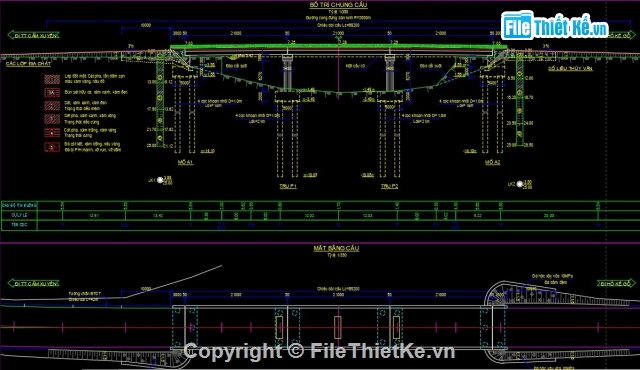 Bản vẽ cầu dầm,bố trí chung cầu,cầu dầm bản 3 nhịp 21m,cầu vượt,bản vẽ dầm bản