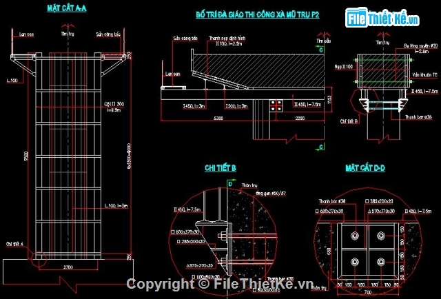 bản vẽ tổ chức thi công cầu,kết cấu bổ trợ thi công trụ,bố trí đà giáo ván khuôn trụ,sơ đồ bố trí ván khuôn trụ,bản vẽ ván khuôn trụ cầu,bản vẽ thi công cầu