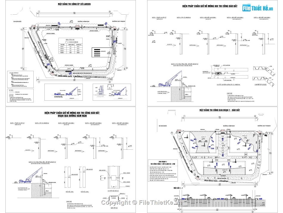 BPTC 2 hầm ép cừ khoan neo,Biện pháp thi công Topdown,BPTC ép cừ kết hợp neo trong đất,Bản vẽ biện pháp thi công hầm ép cừ,Bản vẽ BPTC hầm khoan neo trong đất,BPTC hầm bằng phương án Topdown