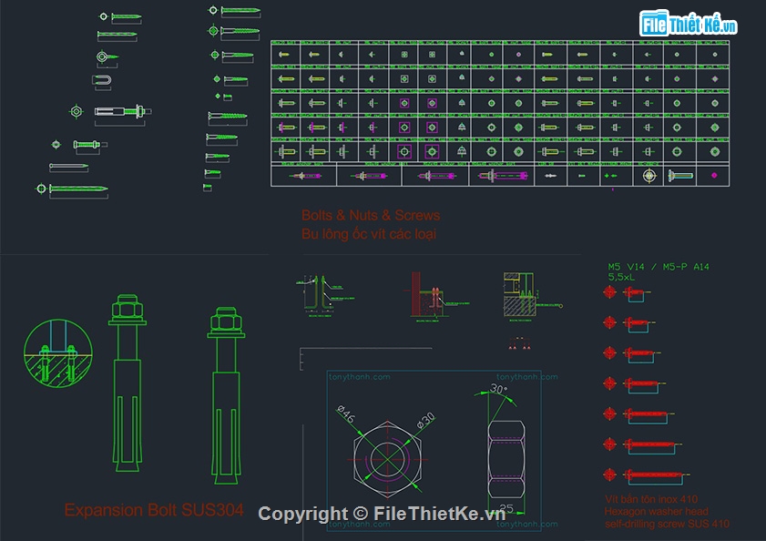 Bản vẽ,bulong,Bản vẽ 2D,Bản vẽ full,Bản vẽ autocad,các loại bu lông