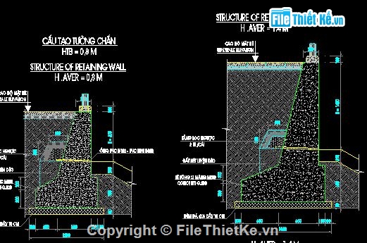 Bản vẽ các loại tường chắn đất gia cố mái ta luy