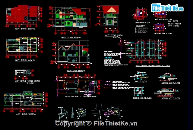 bản vẽ biệt thự,nhà kích thước 7 x 8m,mẫu nhà mái thái,bản vẽ nhà trệt
