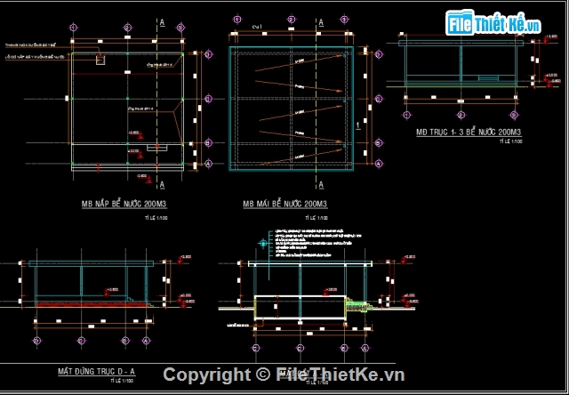 Bể nước ngầm,Bể nước ngầm 200m3,CAD Bể nước ngầm