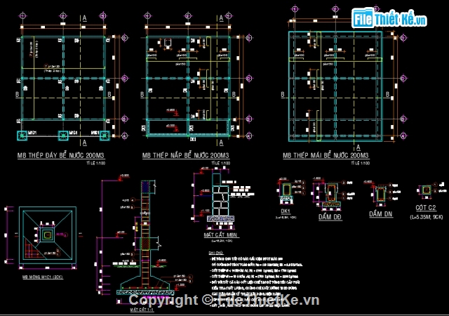 Bể nước ngầm,Bể nước ngầm 200m3,CAD Bể nước ngầm