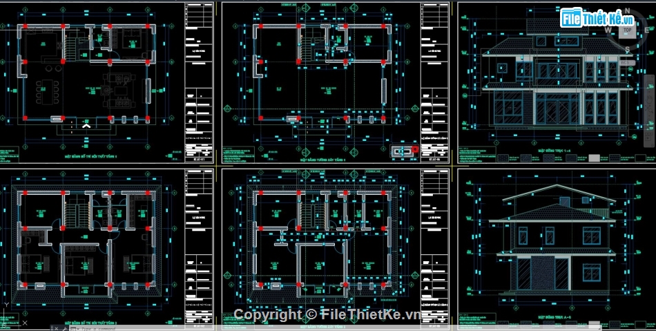 cad biệt thự,file cad biệt thự,bản vẽ autocad biệt thự,biệt thự 2 tầng rưỡi,biệt thự 2 tầng 1 tum