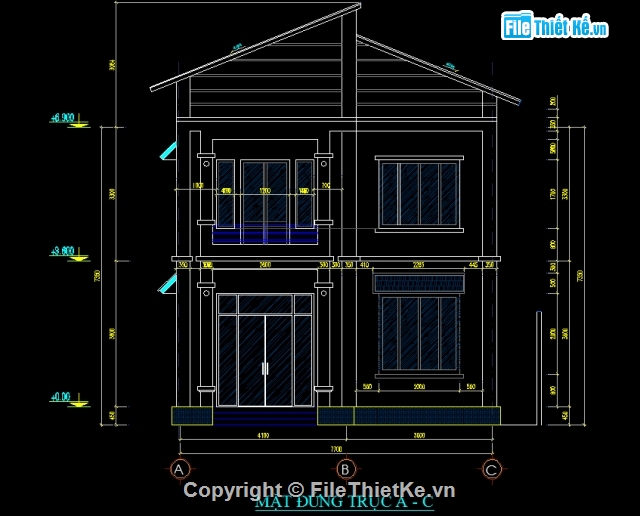 bản vẽ biệt thự 2 tầng,Bản vẽ biệt thự 3 tầng,CAD biệt thự 2 tầng 7.7x8.5m,biệt thự 2 tầng,CAD biệt thự 2 tầng