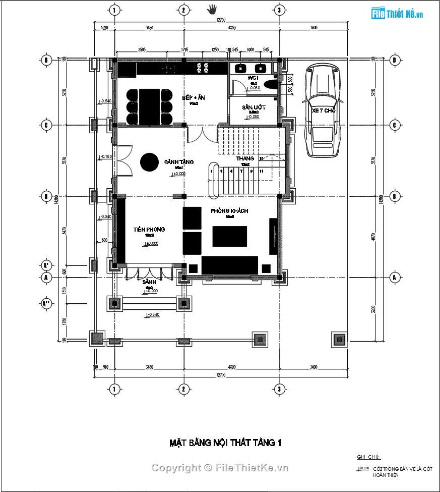 Hồ sơ thiết kế Biệt thự,Bản vẽ Biệt thự 3 tầng,HSTK Biệt thự 3 tầng 12.7x14.2m,Mẫu Biệt thự 3 tầng,Biệt thự 3 tầng 12.7x14.2m