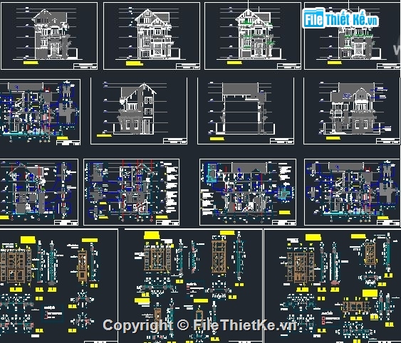 bản vẽ 3 tầng nhà 6x15m,bản vẽ biệt thự 3 tầng,biệt thự 3 tầng mái thái,biệt thự 3 tầng,kiến trúc biệt thự 3 tầng