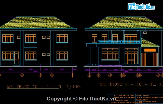 bản vẽ cad biệt thự 2 tầng,Bản vẽ biệt thự 16x13.8m,kiến trúc biệt thự