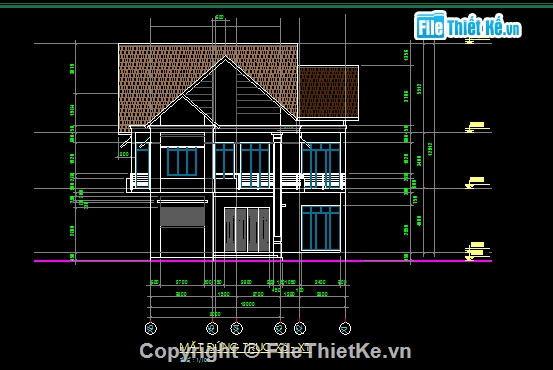 Bản vẽ,Biệt thự,kiến trúc tầng mái,mái thái 1 tầng,kiến trúc 2 tầng,Biệtthự mái thái 8x21