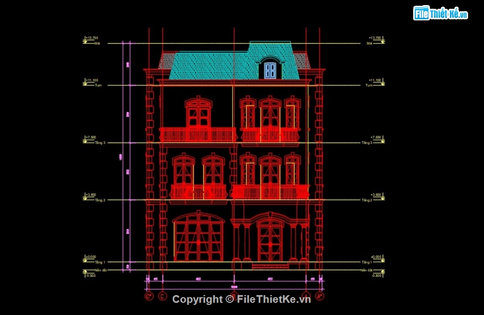 điện nước biệt thự,bản vẽ biệt thự 3 tầng,bản vẽ cad biệt thự 3 tầng