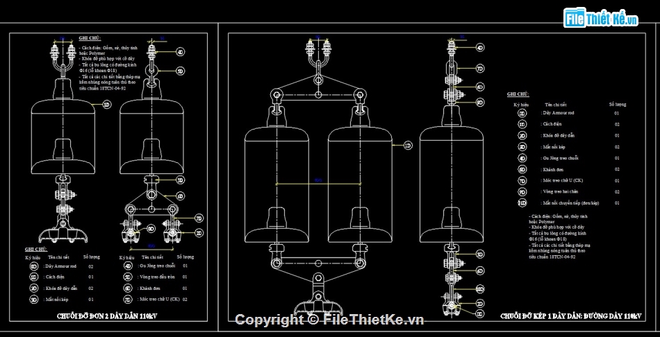 bản vẽ chuỗi cách điện 110,bản vẽ cad sứ cách điện 110,bản vẽ cad chuỗi cách điện