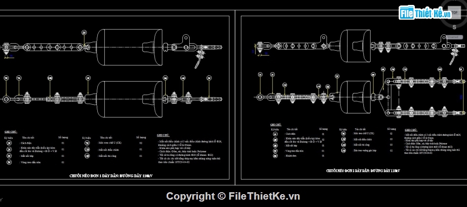 bản vẽ chuỗi cách điện 110,bản vẽ cad sứ cách điện 110,bản vẽ cad chuỗi cách điện